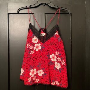 Zadig & Voltaire Red Floral Cami with Black Accents
